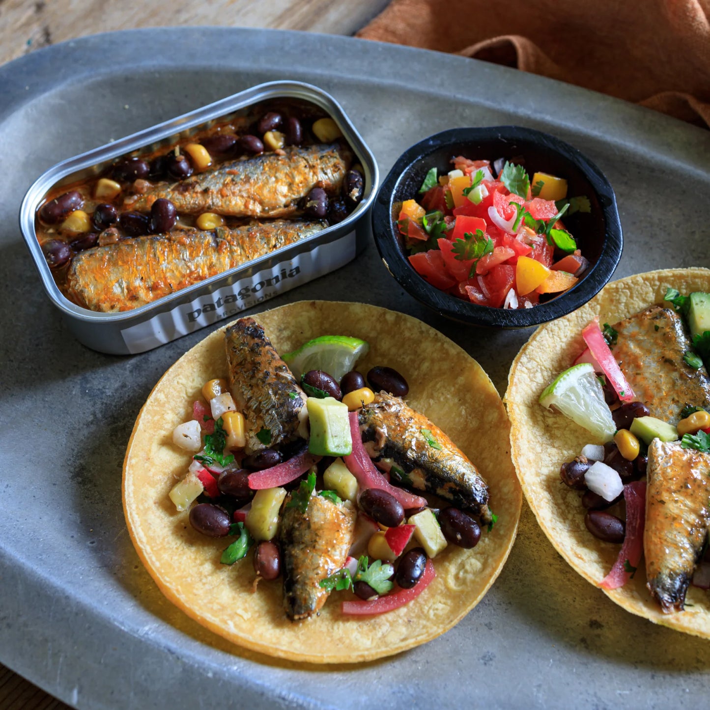 Sardines and Beans: Black Beans, Corn and Salsa